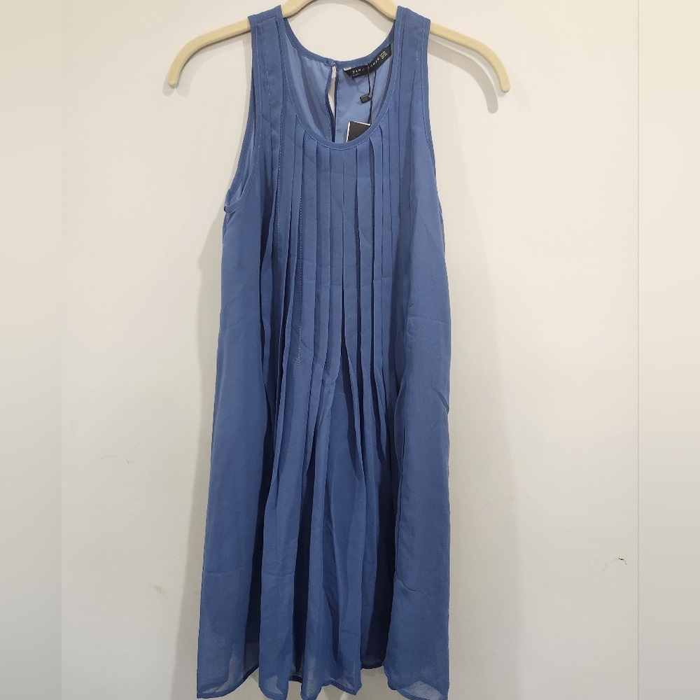 NWT Zara Flowy Blue Pleated Dress